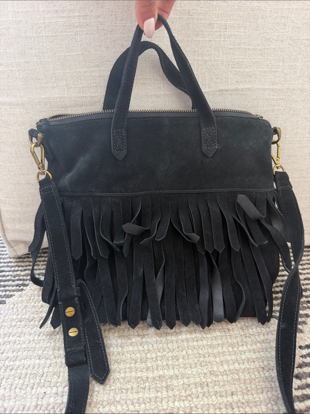 Madewell Black Suede Fringe Shoulder Bag